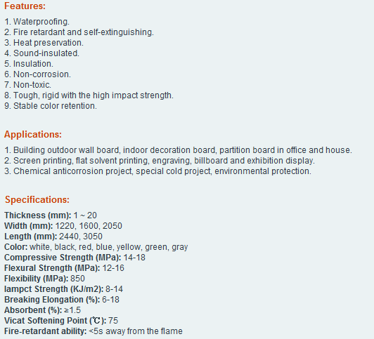 PVC foam sheet specification