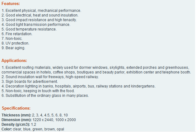 PC Solid Sheet specification